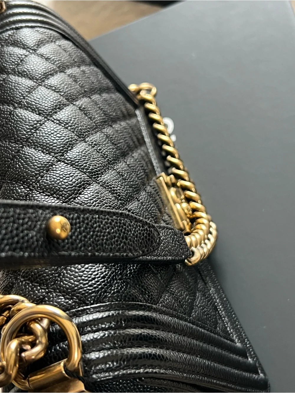 CHANEL Black Quilted Boy Bag with Gold-Tone Hardware